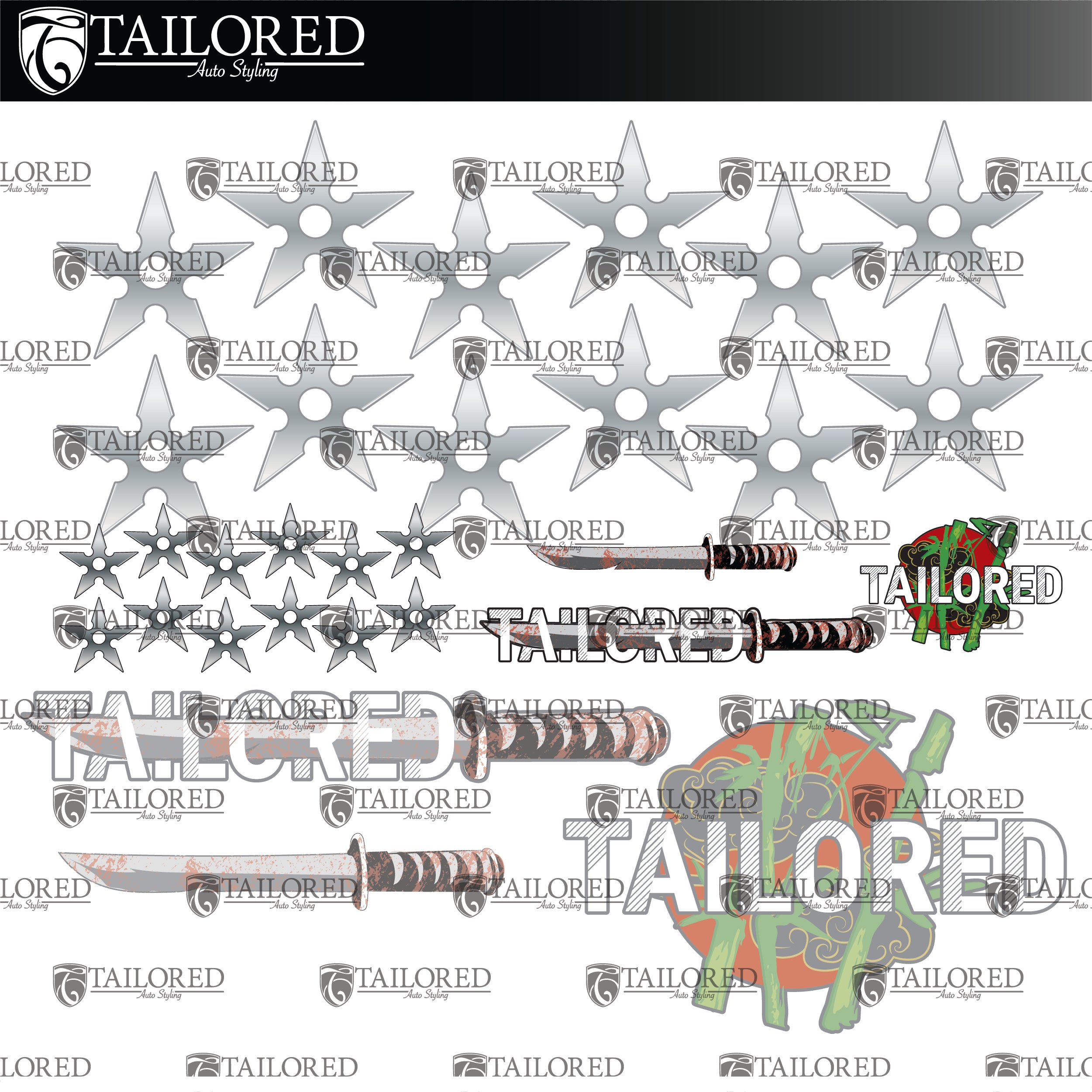 Black Tailored Bamboo V.2 Window Banner + Sticker Pack - Universal Fit